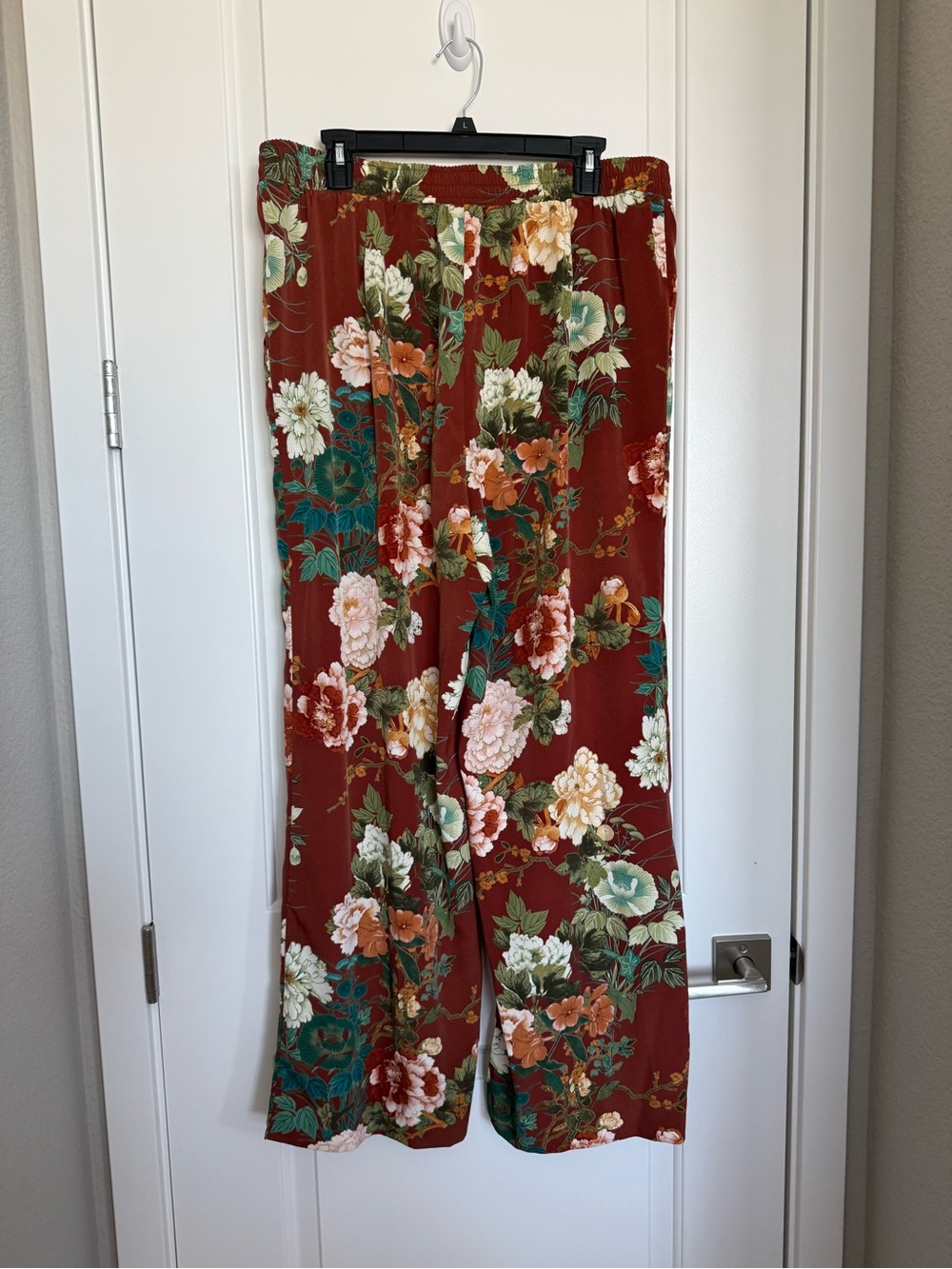 Chico's Floral Wide Leg Palazzo Pants Rust Orange Size 2/ Large /12 Fall Autumn
